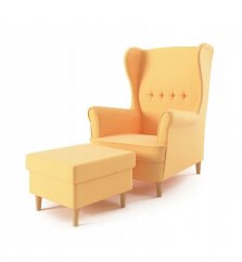 Удобен жълт фотьойл с табуретка