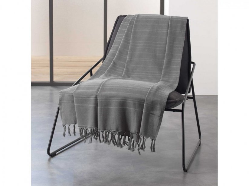 Pătură de bumbac gri închis, într-o singură culoare, cu ciucuri 220 x 240 cm