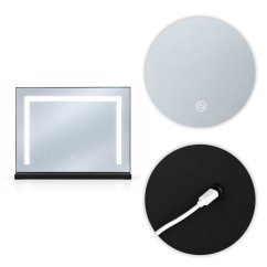 Černé kosmetické zrcátko v hollywoodském stylu s LED osvětlením a dotykovým ovládáním – 50 x 40 cm