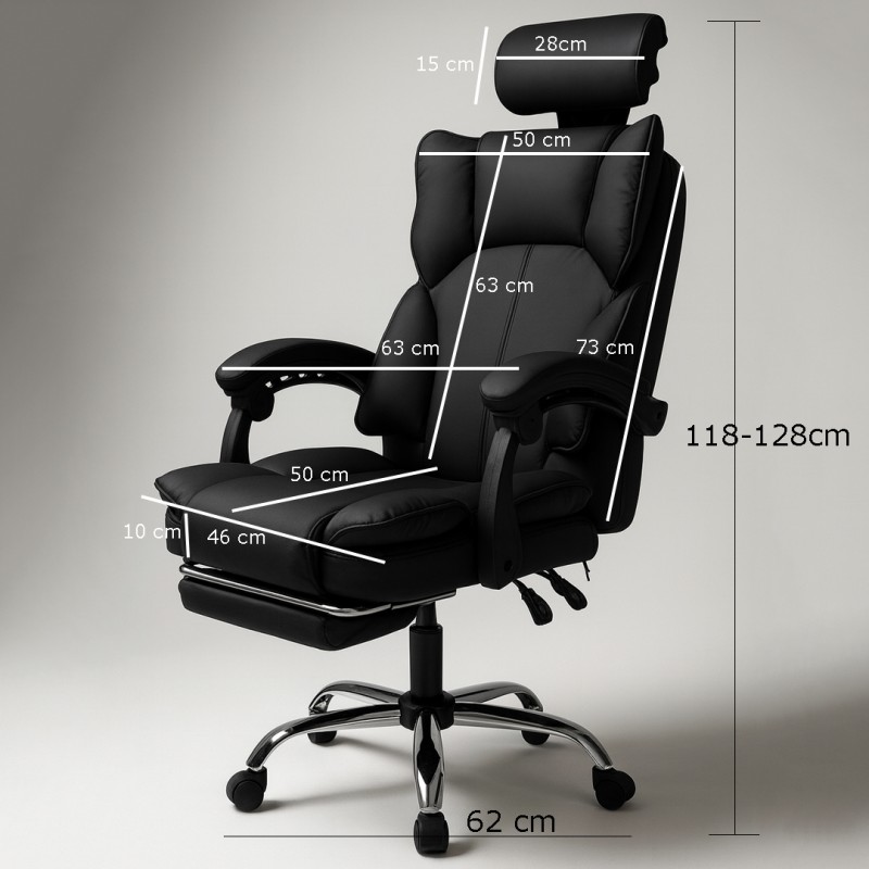 Ergonomikus irodai szék DIRECTO lábtartóval - fekete műbőr