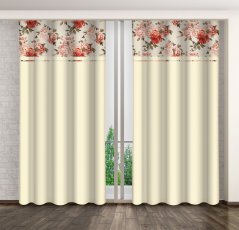  Eleganter beiger Vorhang mit buntem Blumenmuster