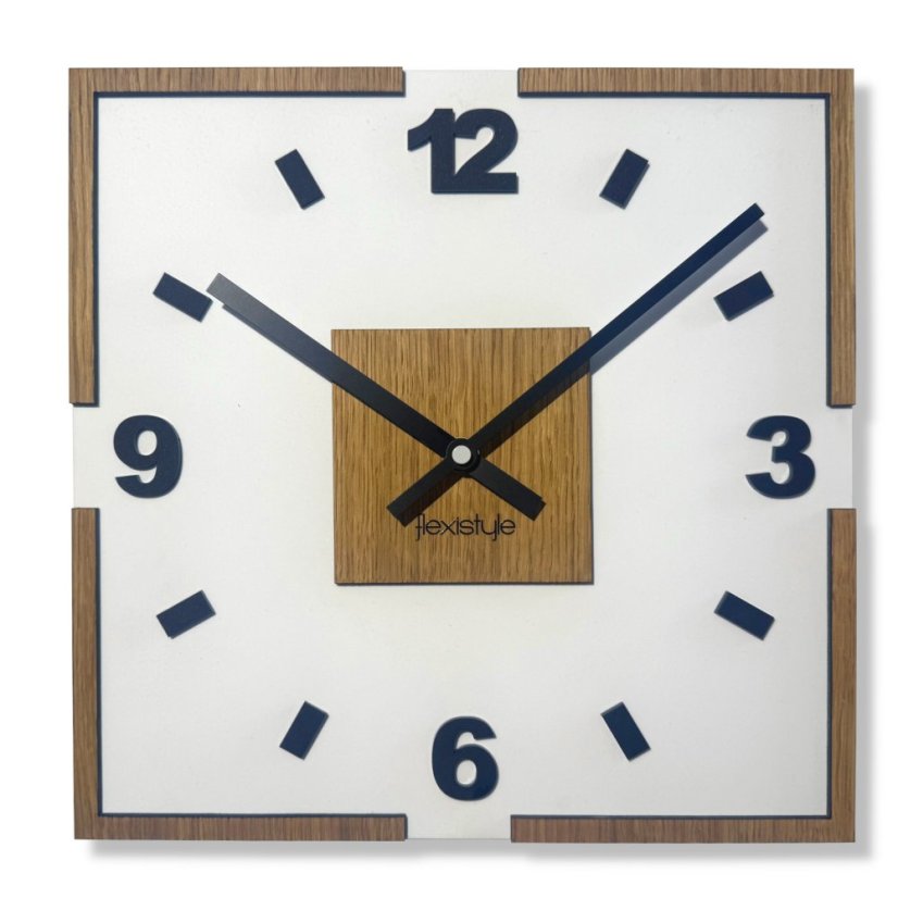 Orologio bianco con decoro in rovere 30 x 30 cm