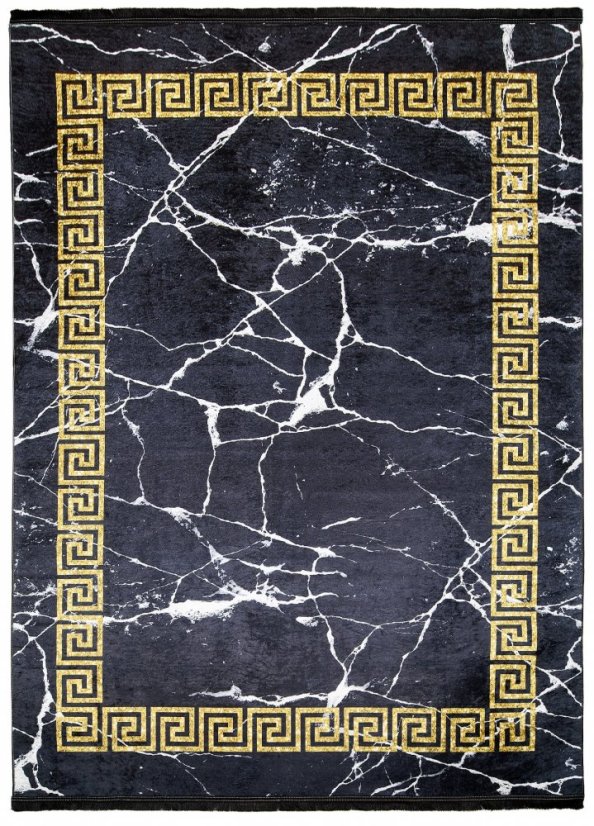 Covor trend negru cu model geometric auriu