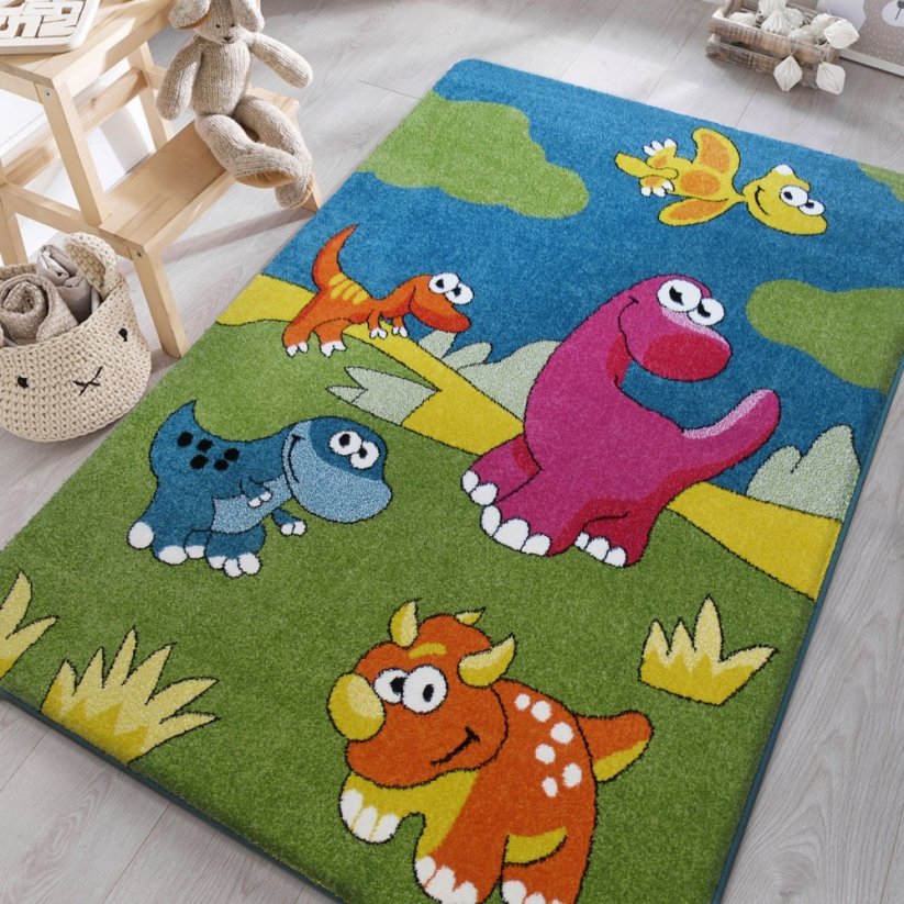 Veselý detský koberec s dinosaurami