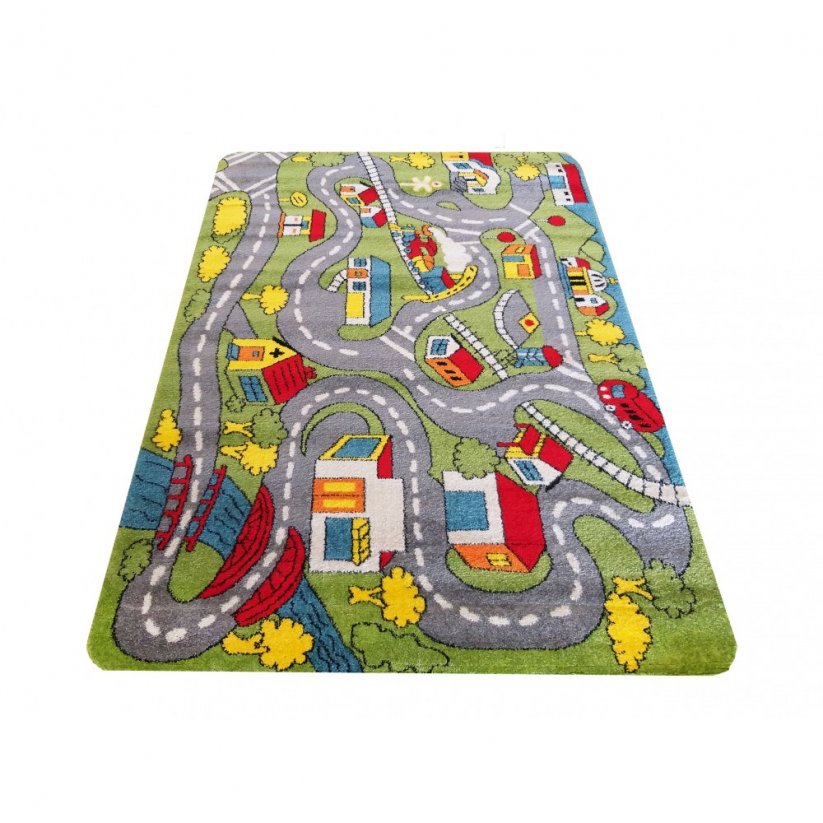 Dětský pestrobarevný koberec s motivem města