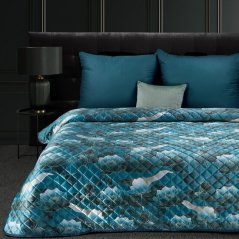 Cuvertură de pat de designer LOTOS turcoaz cu motive aurii