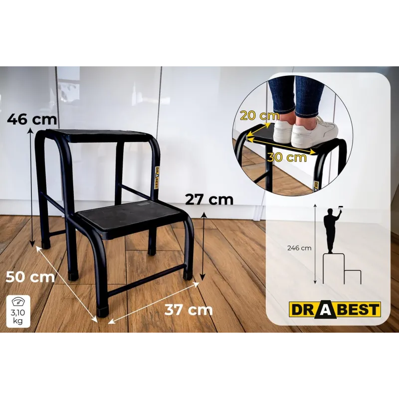 Ocelový 2stupňový schod s nosností 150 kg - černý