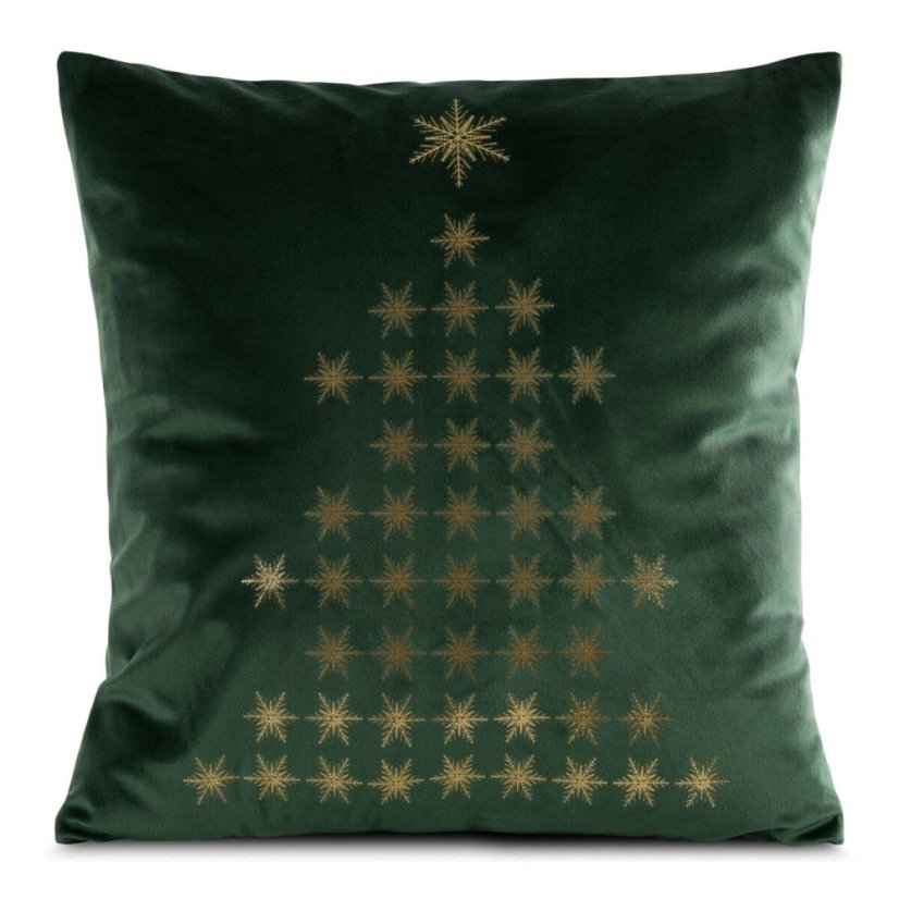 Zelená zamatová vianočná obliečka  so zlatým stromčekom