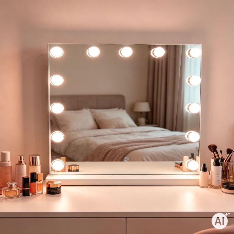 Stolní LED kosmetické zrcátko s nastavitelným osvětlením – 50 x 40 cm
