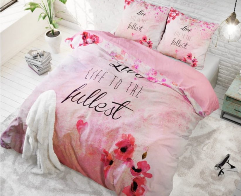 Lenjerie de pat culoarea roz cu model floral 220 x 200 cm