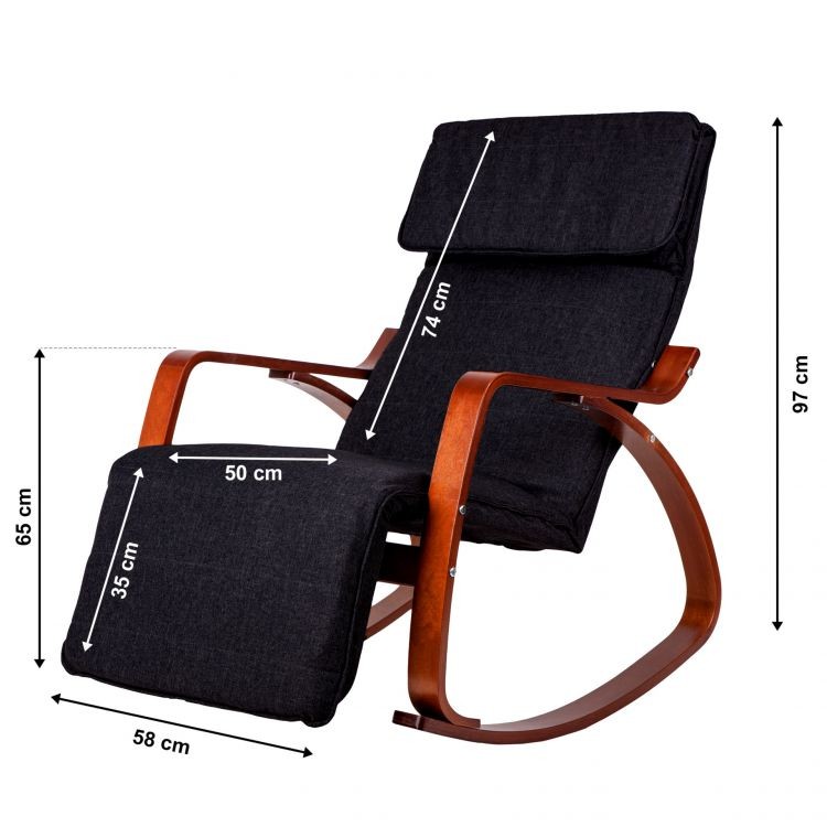 Crna stolica za ljuljanje sa smeđim okvirom