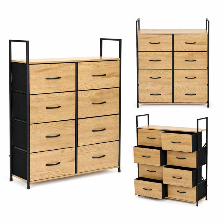 Comodă cu 8 sertare din material textil și cadru metalic 107 x 80 x 24 cm