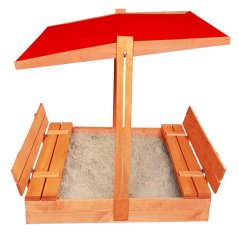 Červené dětské uzavíratelné pískoviště se stříškou 120 x 120 cm