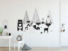 Красив черно-бял стикер за стена Животни в гората