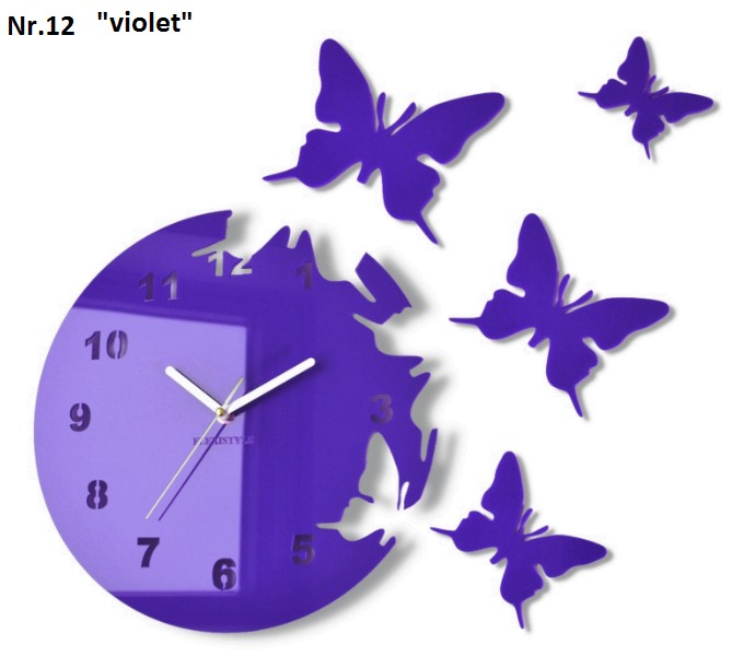 Самозалепващ се стенен часовник с мотив на пеперуда - Цвят: Tmavomodrá