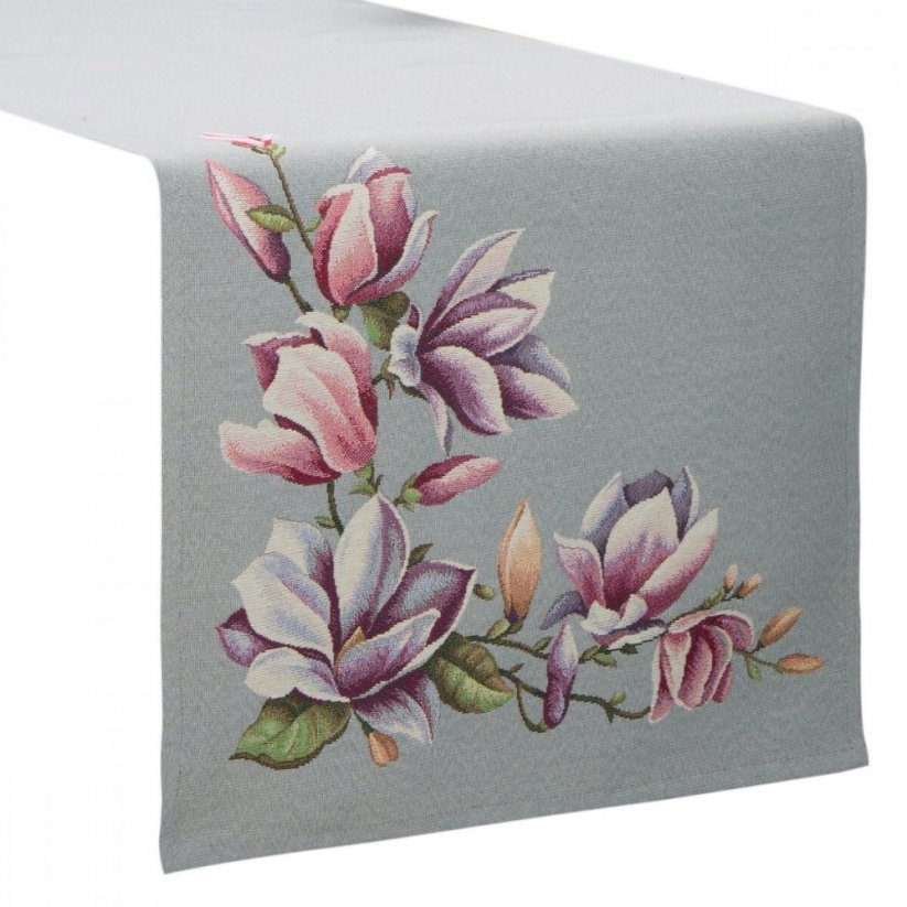 Față de masă tapițerie gri cu model magnolie fin țesută