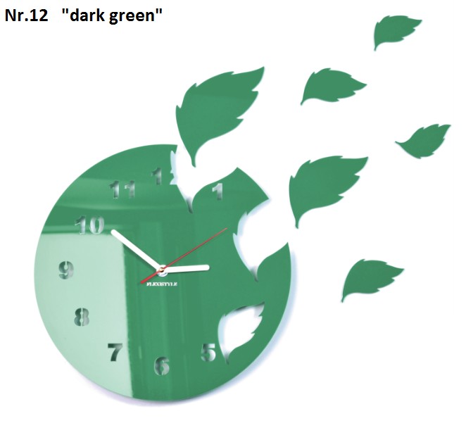 Zelené dekorativní nalepovací hodiny s listy