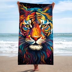 Brisača za plažo barvni tiger - eksotični motiv, hitro sušenje 100x180 cm