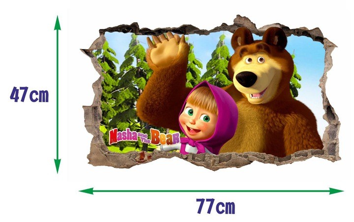 Dětská nálepka na zeď s pohádkovým motivem Máša a medvěd 47x77cm