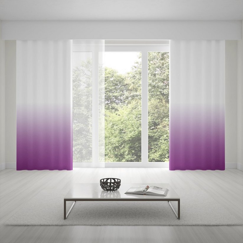 Unikátne závesy do obývačky šité na mieru s fialovým ombré efektom