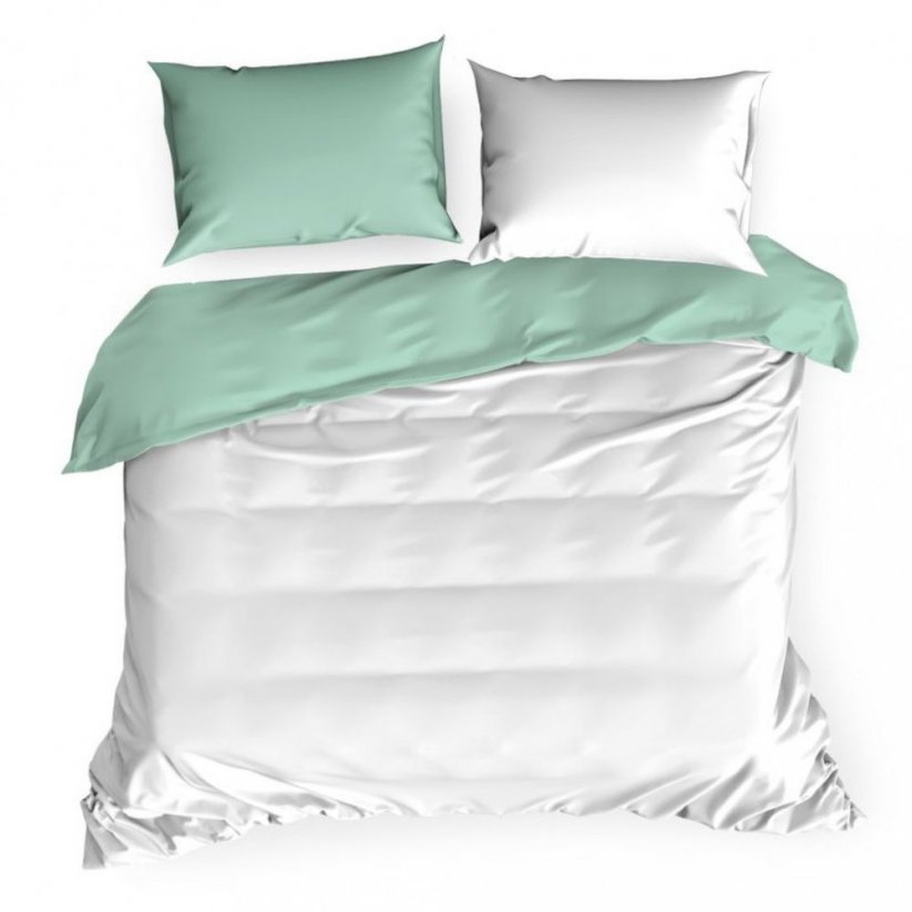Fehér-menta színű kétoldalas ágynemű pamut szaténból  - Méret: 3 rész: 1db 160 cmx200 + 2db 70 cmx80