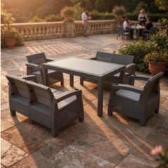 Kényelmes 6 üléses kerti terasz szett rattan megjelenésben