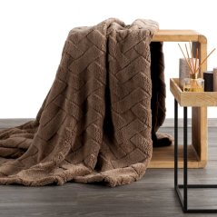 Flanelová deka s reliéfnym vzorom rybej kosti - tmavohnedá