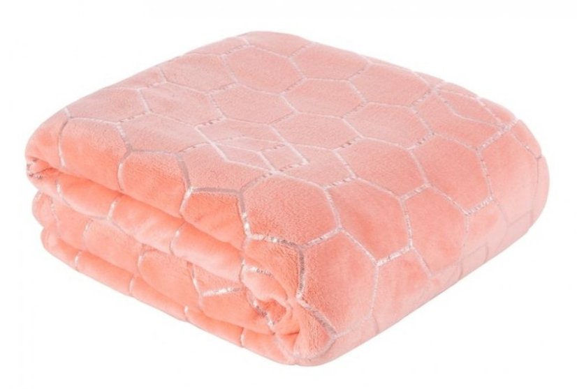 Trendy korálově růžová hřejivá deka se stříbrným geometrickým vzorem