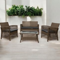 Záhradný set NM-02 z kvalitného technoratanu - hnedý + sivé vankúše