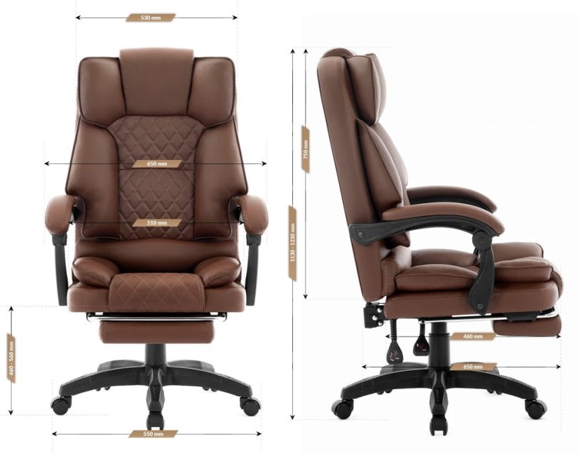 HC-1031 ergonomikus irodai szék öko-bőrből, lábtartóval - barna színben