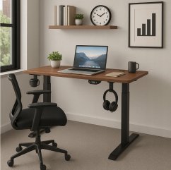 Elektricky výškově nastavitelný stůl 72 - 117 cm - ořech, černá