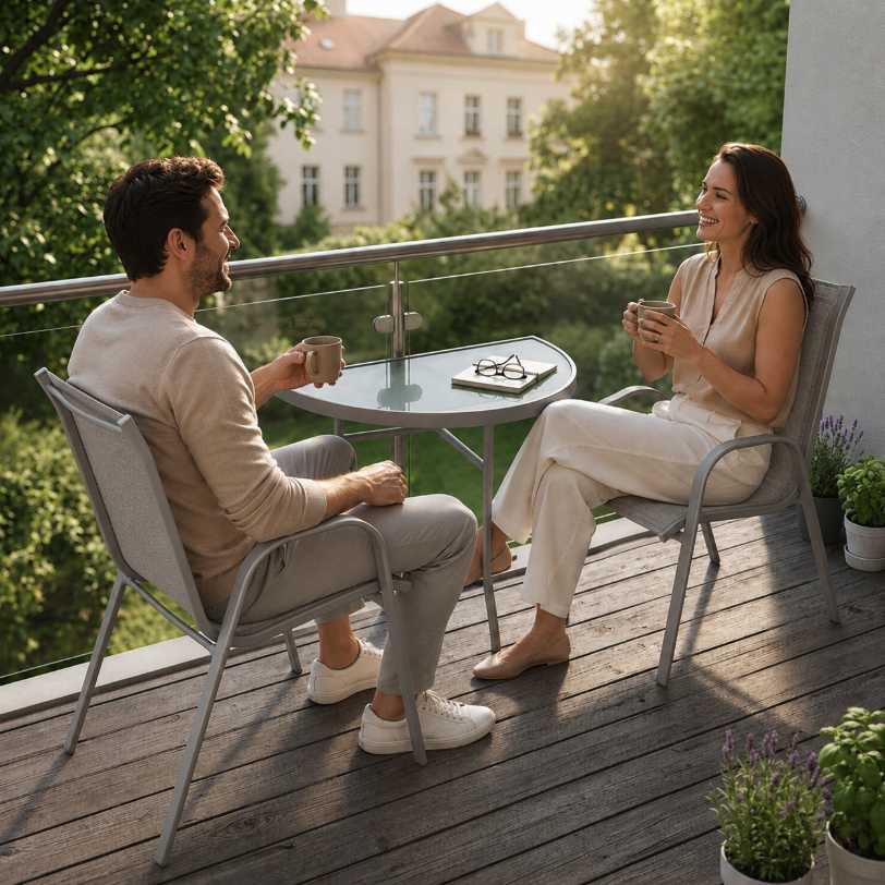 Moderný balkónový set pre 2 osoby s oceľovou konštrukciou - Farba: sivá