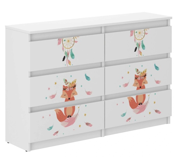 Cassettiera per bambini con volpe, 77 x 30 x 120 cm