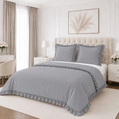Lenjerie de pat romantică din microfibră, cu volan decorativ – gri