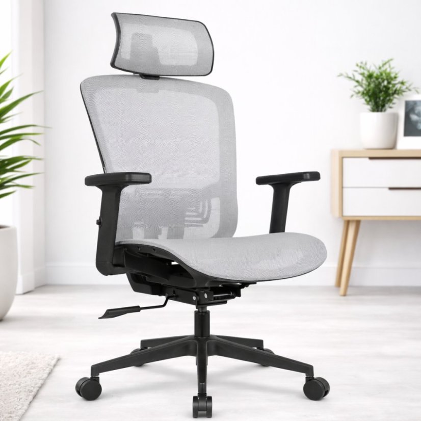 Scaun de birou ergonomic HC-1045 cu spătar din plasă - gri