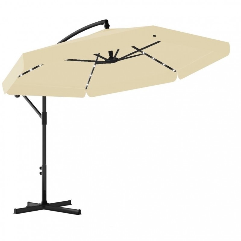 Parasol de grădină 3,5 m cu lumină solară LED - crem, UV50+