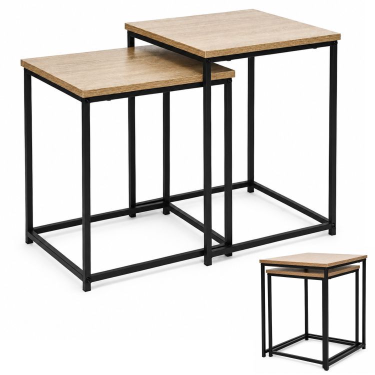 Set de 2 măsuțe de cafea – stejar și metal negru