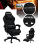 Scaun de gaming negru cu tapițerie din catifea și suport pentru picioare extensibil