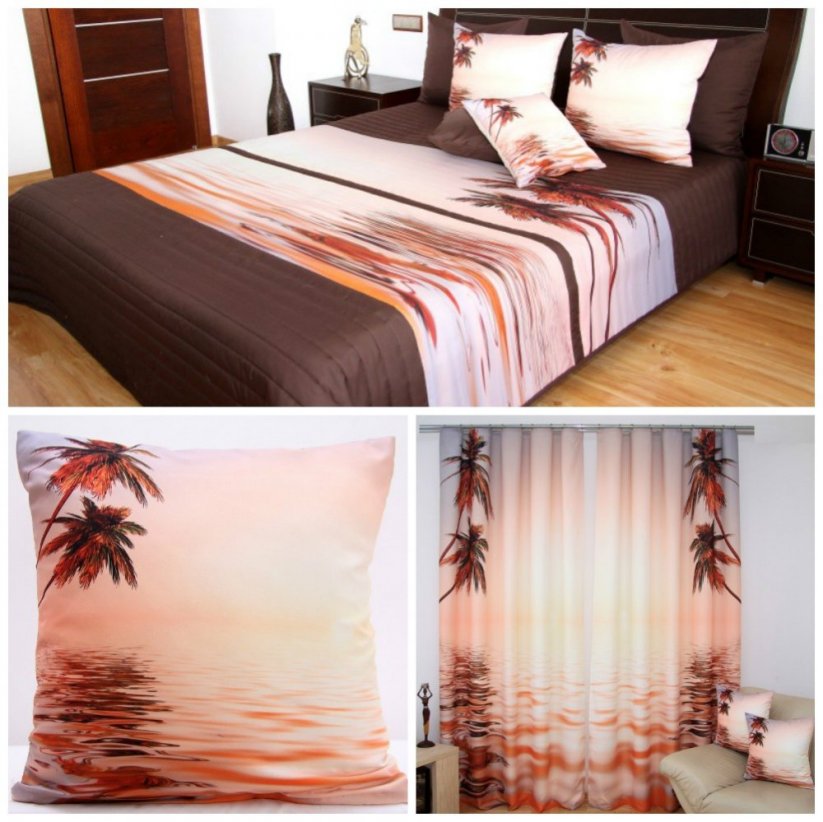 3D dekoračný set do spálne lososovej farby s palmami a morom
