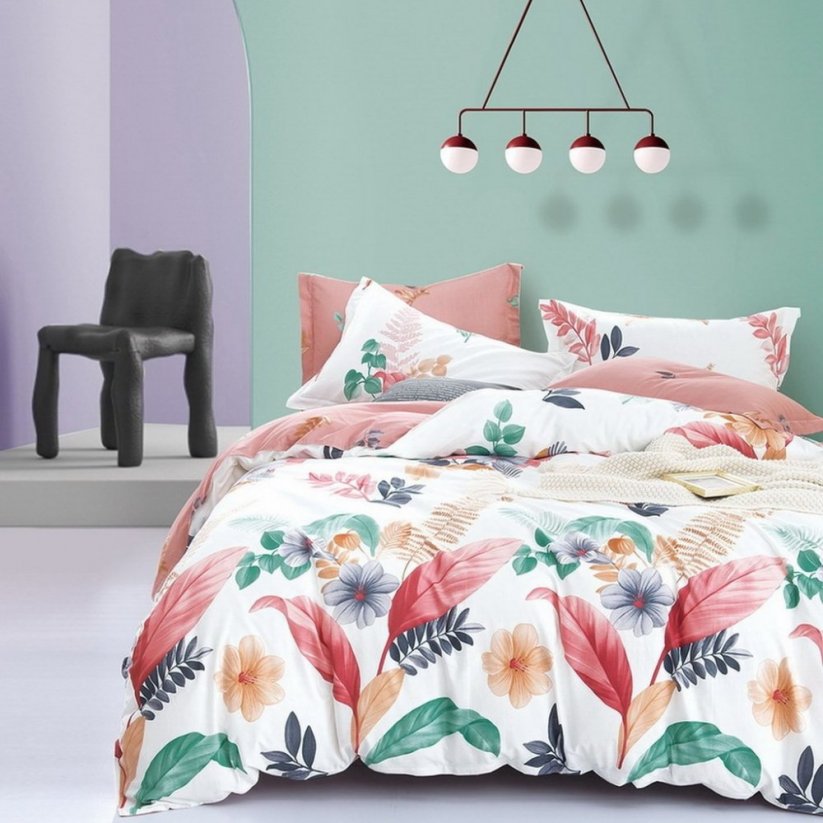 Lenjerie de pat colorată, exotică, cu model floral