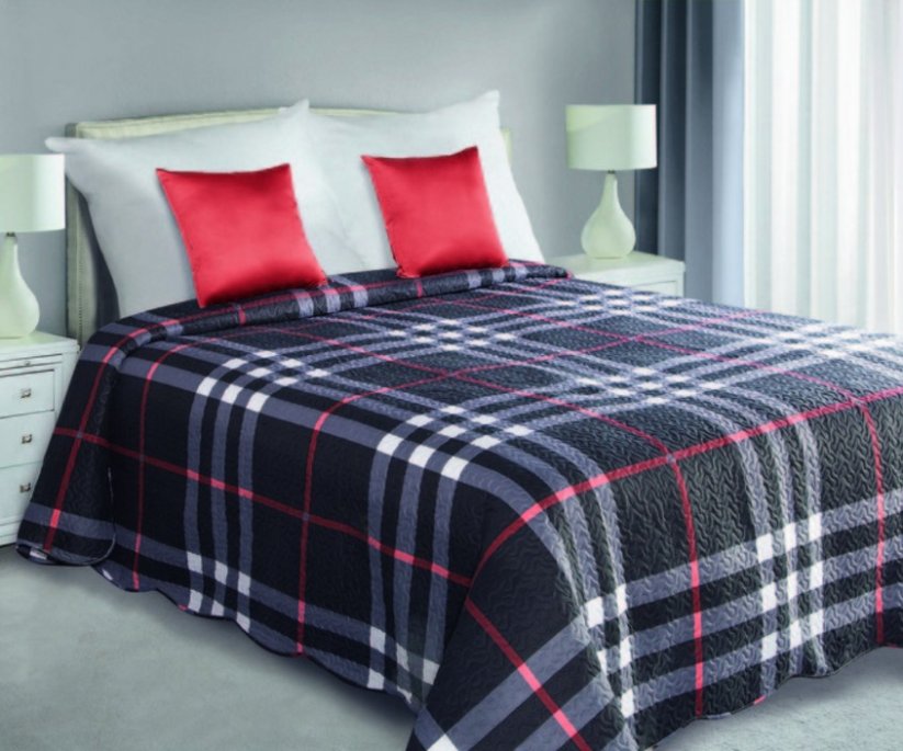 Obojstranné prehozy cez posteľ v čierno červenej farbe vintage