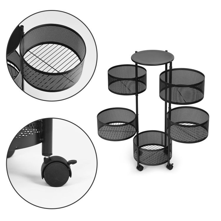 Regál s košíkmi v čiernej farbe na kolieskach