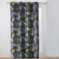 Čierny záves na kruhy s farebnými listami 140 x 260 cm