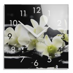 Ceas decorativ din sticlă cu orhidee albă, 30 cm