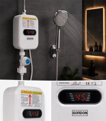 Elektrický průtokový ohřívač vody 3 500 W s displejem a sprchou, 15–50 °C