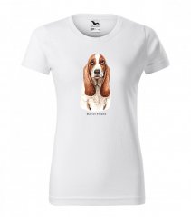 Trendy dámské bavlněné tričko s potiskem mysliveckého psa Basset