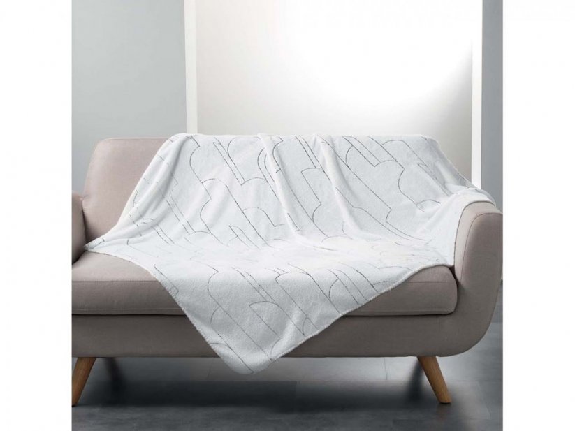 Fehér takaró Skandináv stílusban ezüst mintával 125 x 150 cm