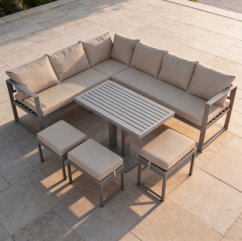 Große Garten-Eckgarnitur XL-NM-21 - grau + beige Kissen