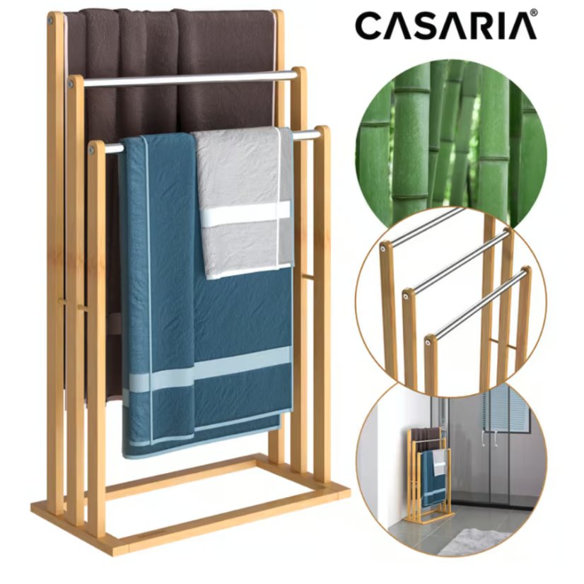 Bambusz törölközőtartó 3 rozsdamentes acélrúddal ellátva