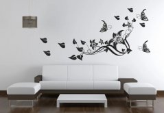 Adesivo murale per interni con fiori, farfalle e foglie
